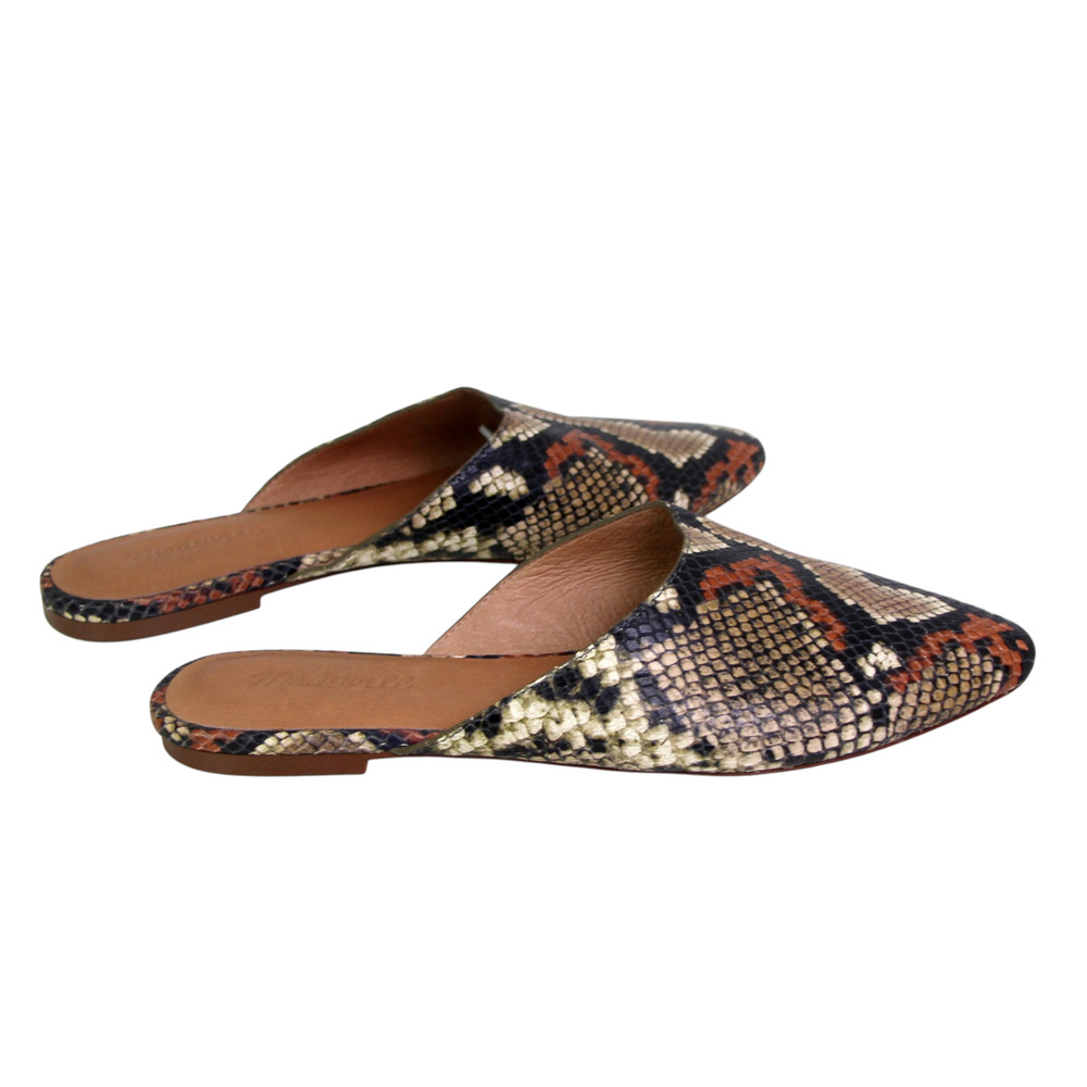 Madewell MULTICOLOR LEATHER SNAKE EMBOSSED FLAT POINTED SANDALS MULES SHOES Sz 9 - Picture 4 of 10